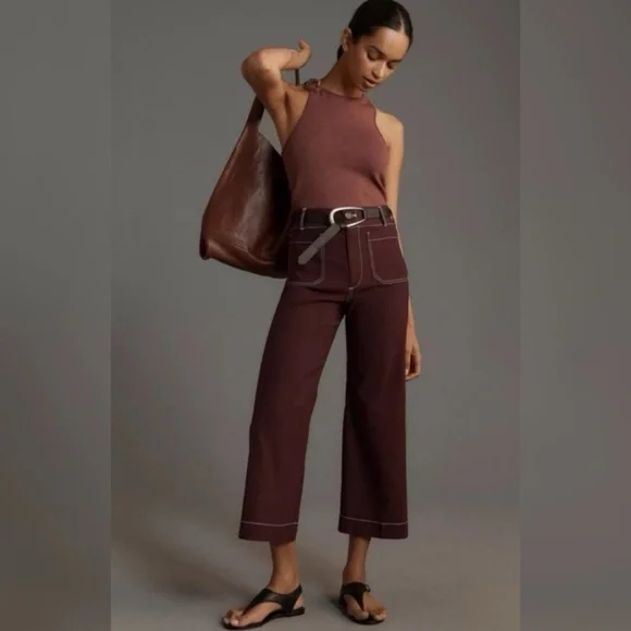 NWOT Maeve The Colette Crop Wide-Leg Pants Contrast-Stitch Edition Anthropologie - Picture 3 of 8